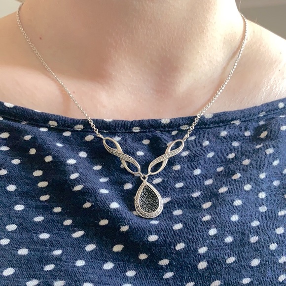 Silver Necklace White and Black Diamond Accent - Picture 2 of 9